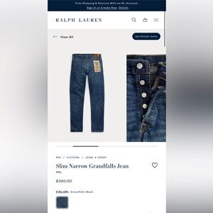 RRL Ralph Lauren Slim Denim Jeans 32x30